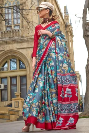 Multi Print work Satin Crepe Silk Saree