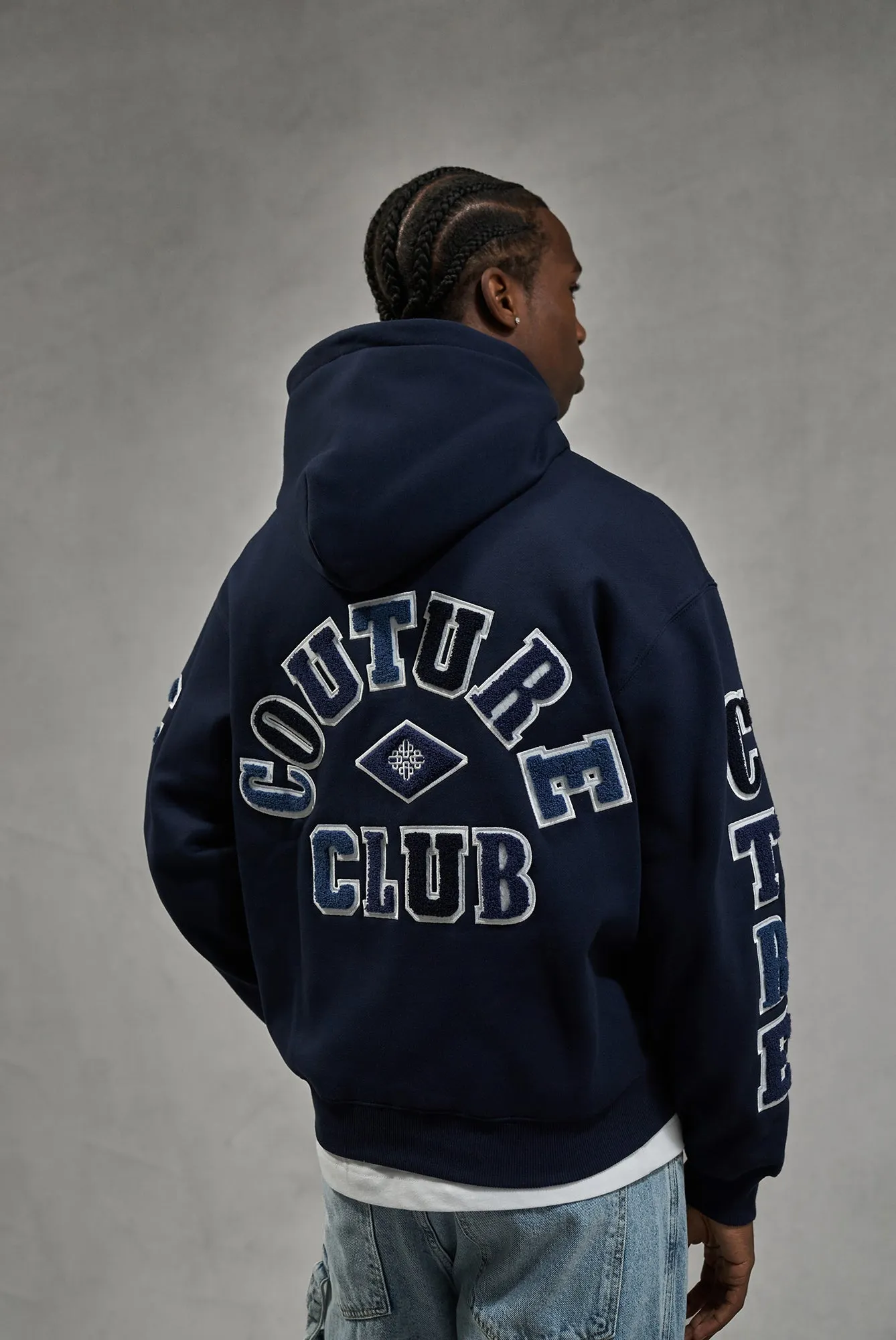 MULTIBADGE CHENILLE RELAXED HOODIE - NAVY