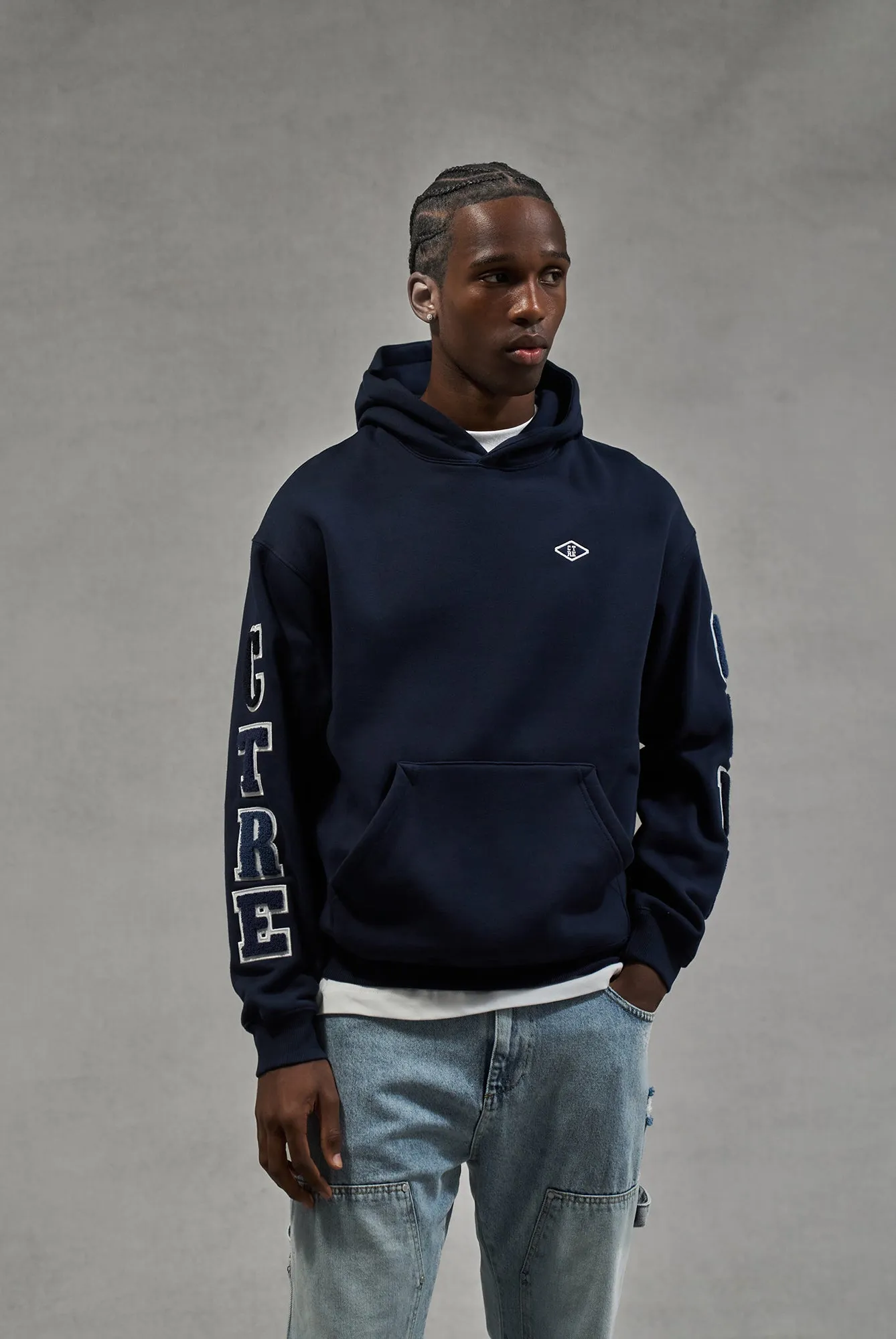 MULTIBADGE CHENILLE RELAXED HOODIE - NAVY