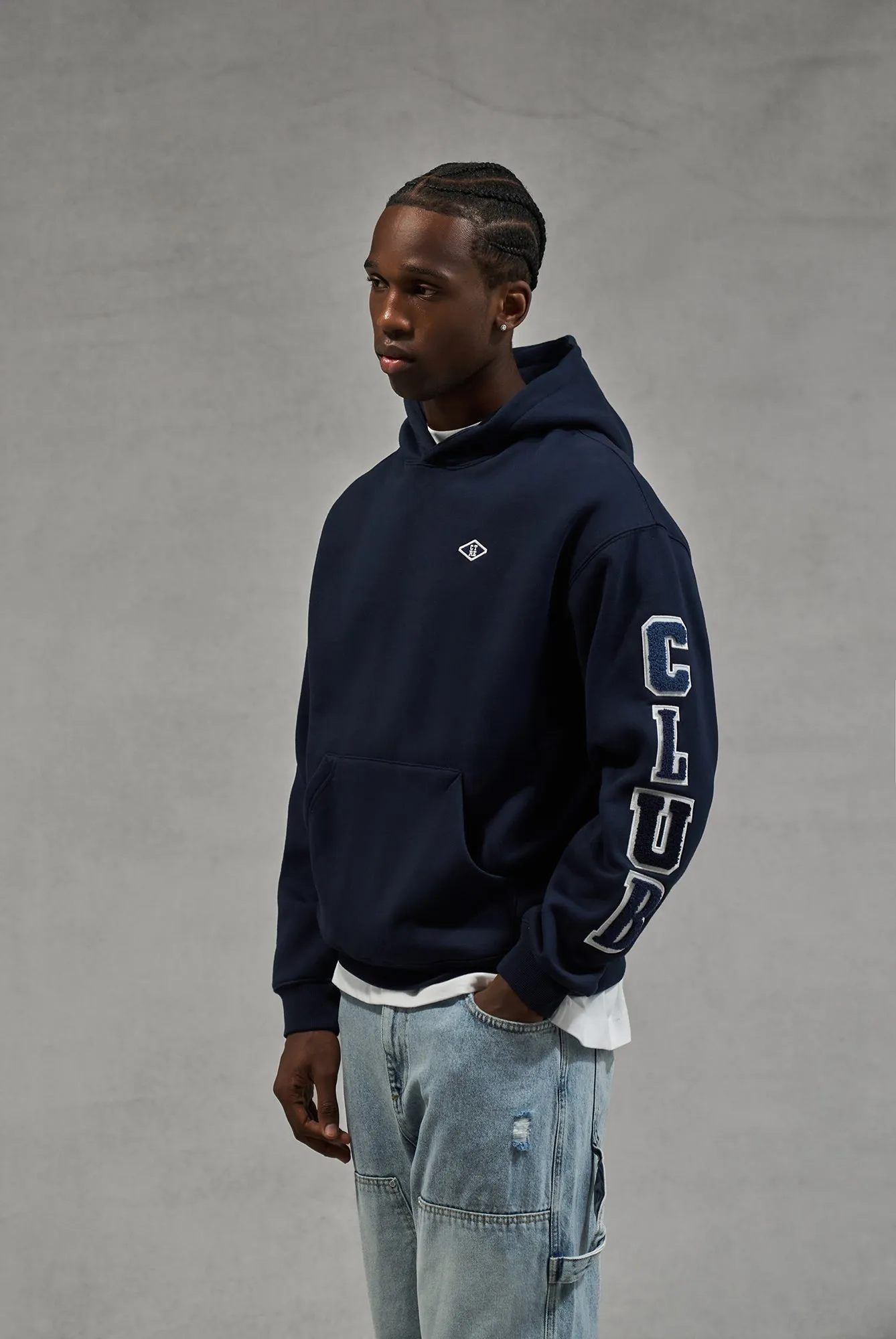 MULTIBADGE CHENILLE RELAXED HOODIE - NAVY