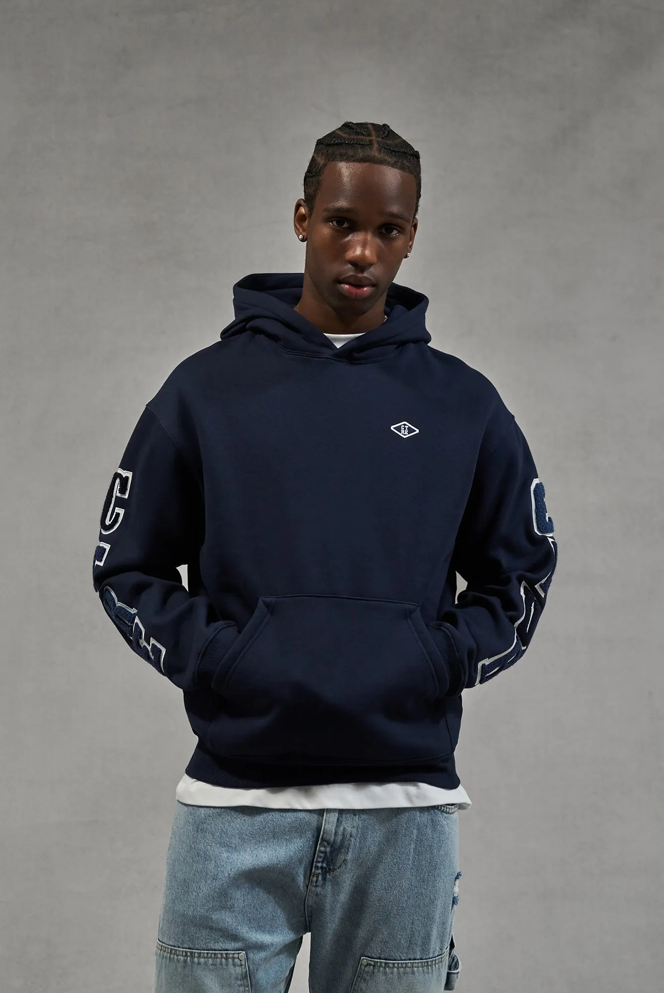 MULTIBADGE CHENILLE RELAXED HOODIE - NAVY