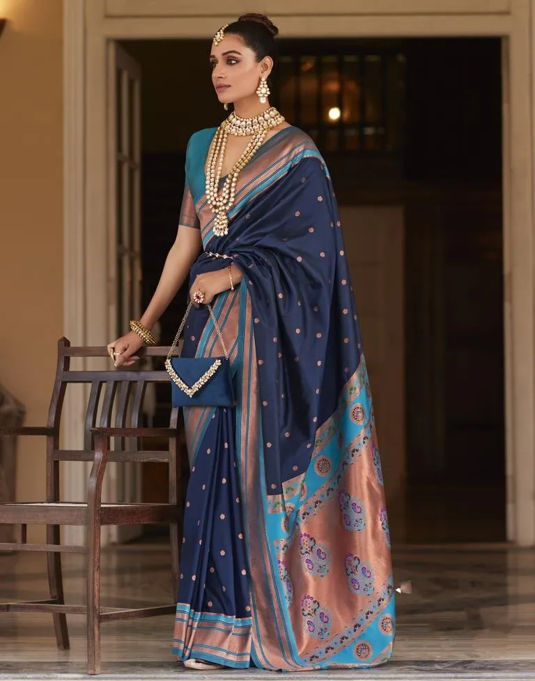 Navy Blue Silk Woven Sarees