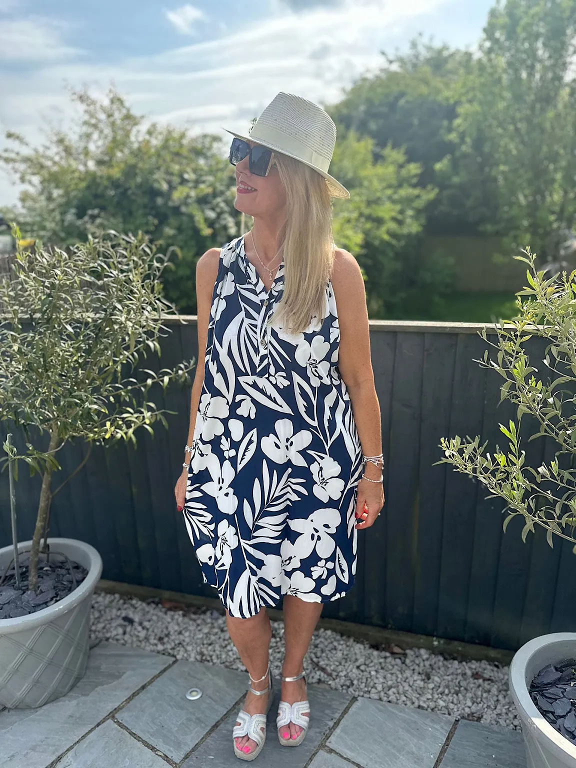 Navy Floral Sleeveless Tunic Dress Jade