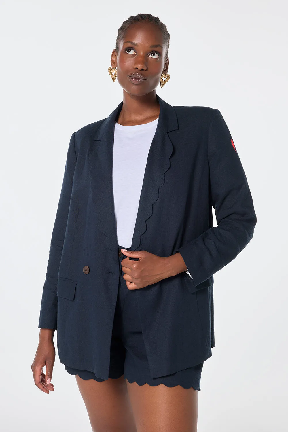 Navy Scallop Edge Blazer