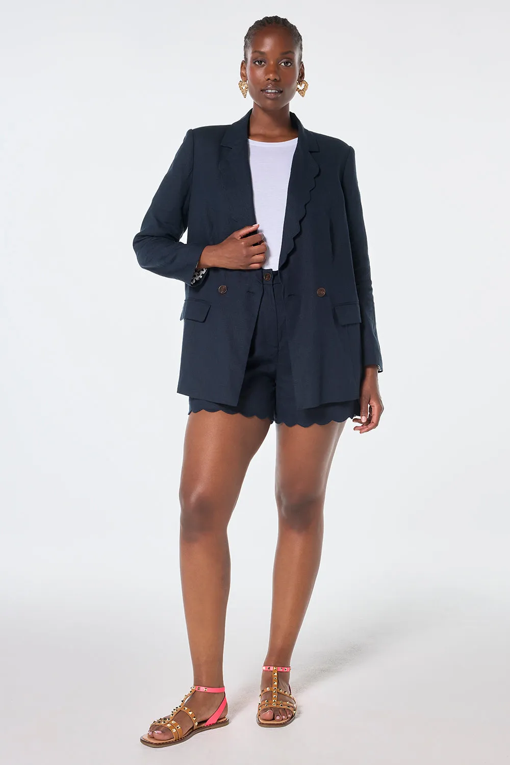 Navy Scallop Edge Blazer