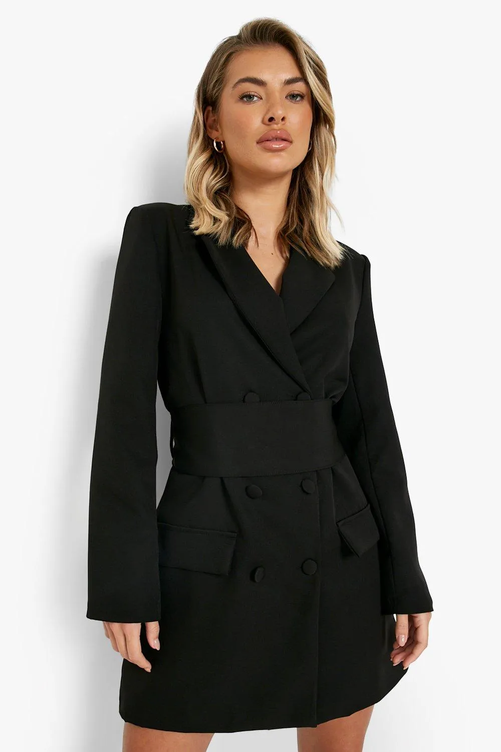 Obi Tie Waist Pocket Detail Blazer Dress