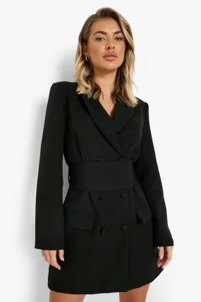 Obi Tie Waist Pocket Detail Blazer Dress