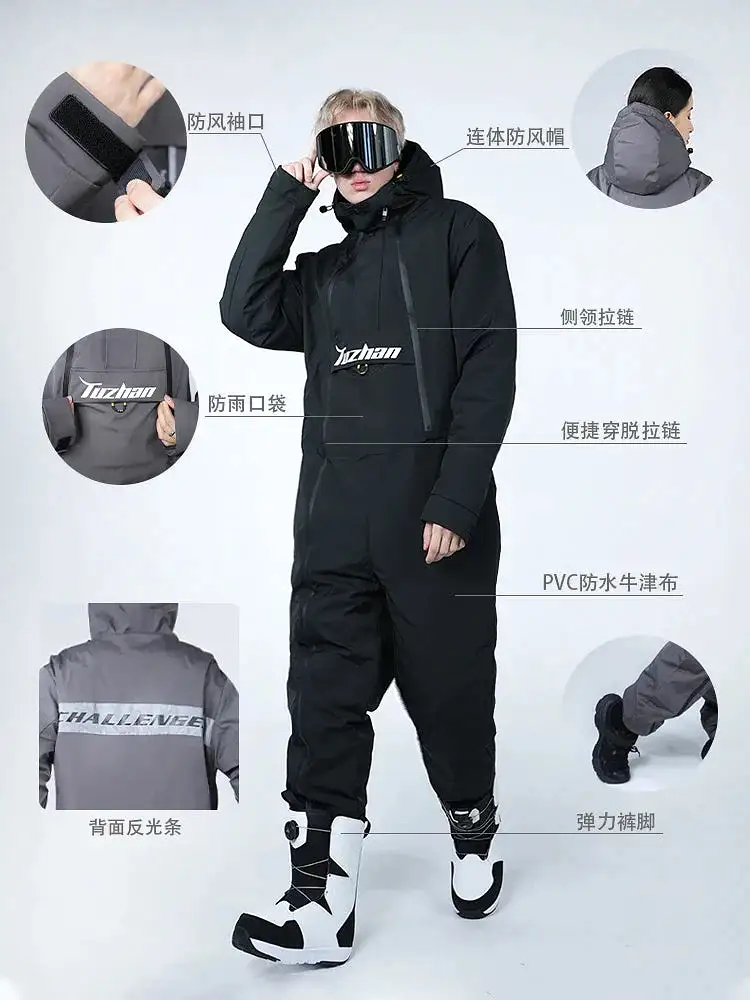 One-Piece Ski Jumpsuit Cold-Proof Men's and Women's Outdoor Waterproof Windproof Snowboarding Suit