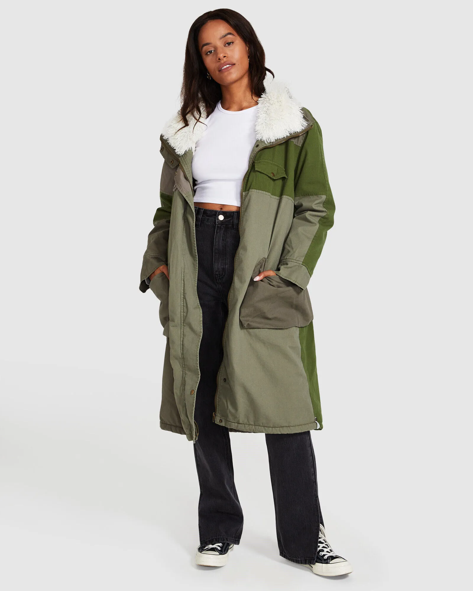 ONETEASPOON Patchwork Utility Defender Coat Khaki