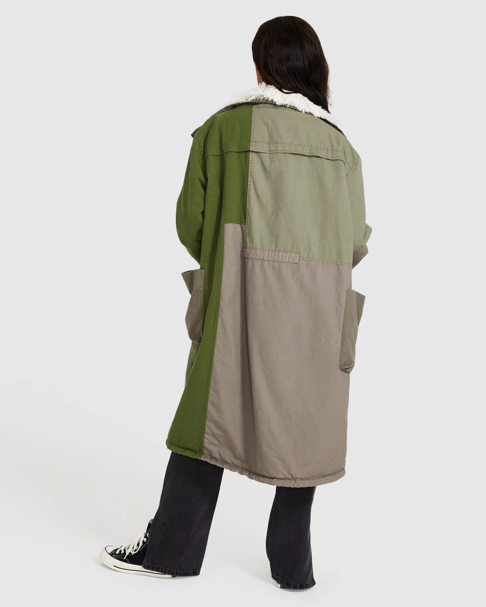 ONETEASPOON Patchwork Utility Defender Coat Khaki