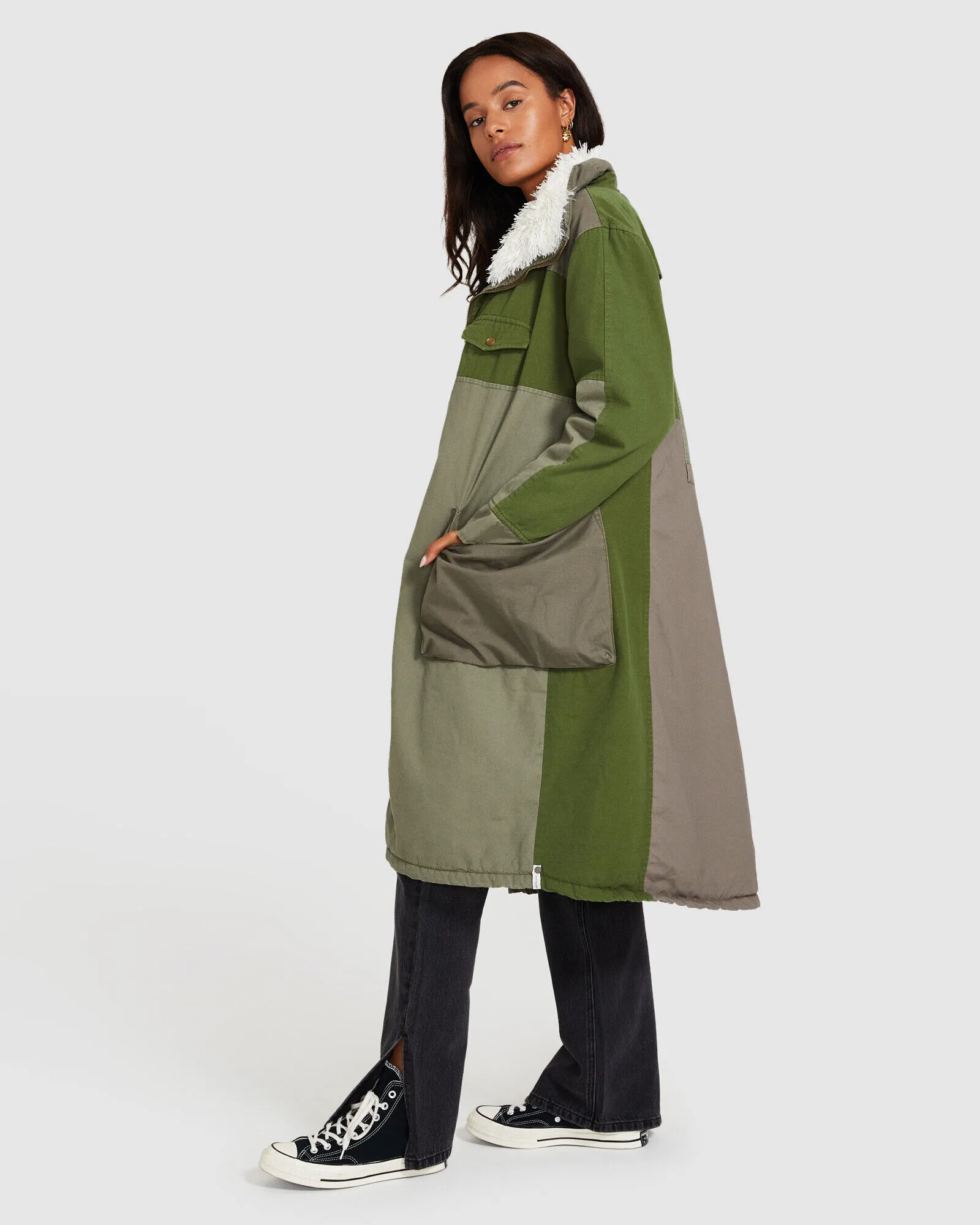 ONETEASPOON Patchwork Utility Defender Coat Khaki