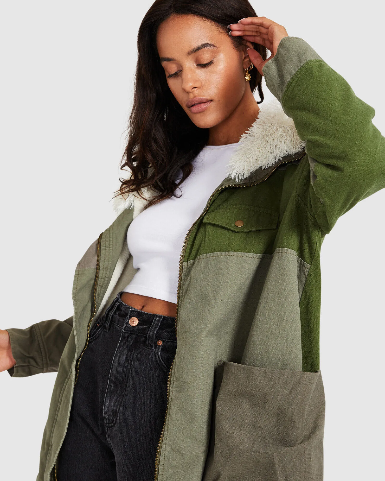 ONETEASPOON Patchwork Utility Defender Coat Khaki