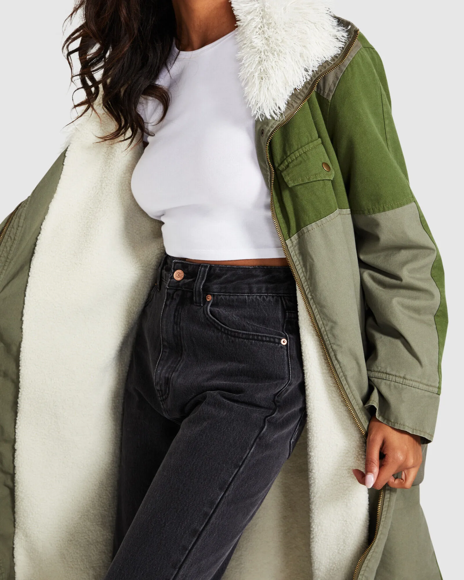 ONETEASPOON Patchwork Utility Defender Coat Khaki