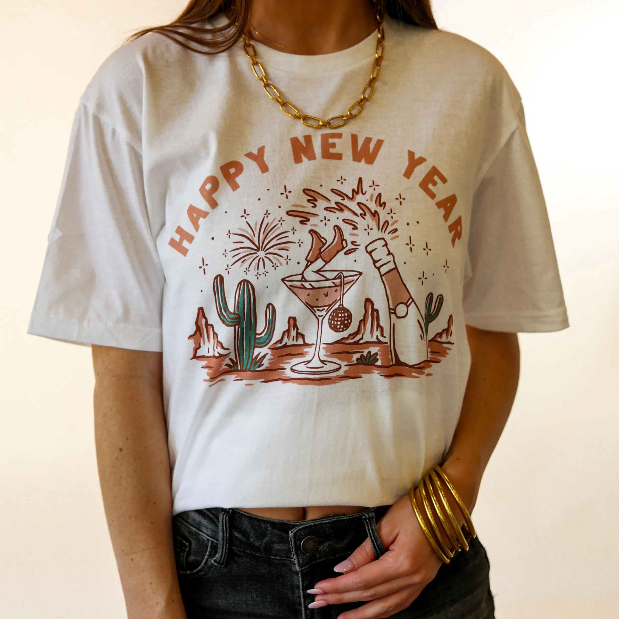 Online Exclusive | Happy New Year Western Graphic Tee in White