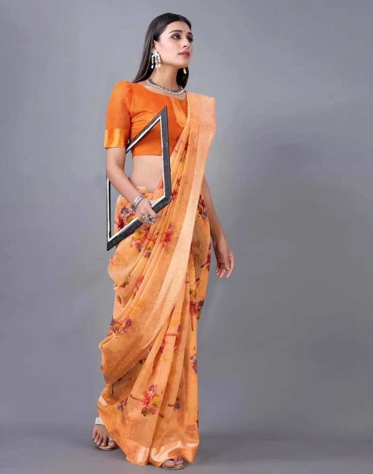 Orange Cotton Saree