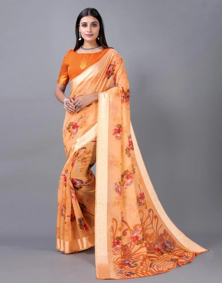 Orange Cotton Saree