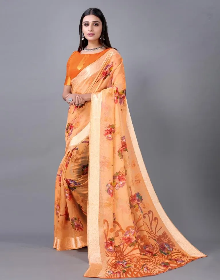 Orange Cotton Saree