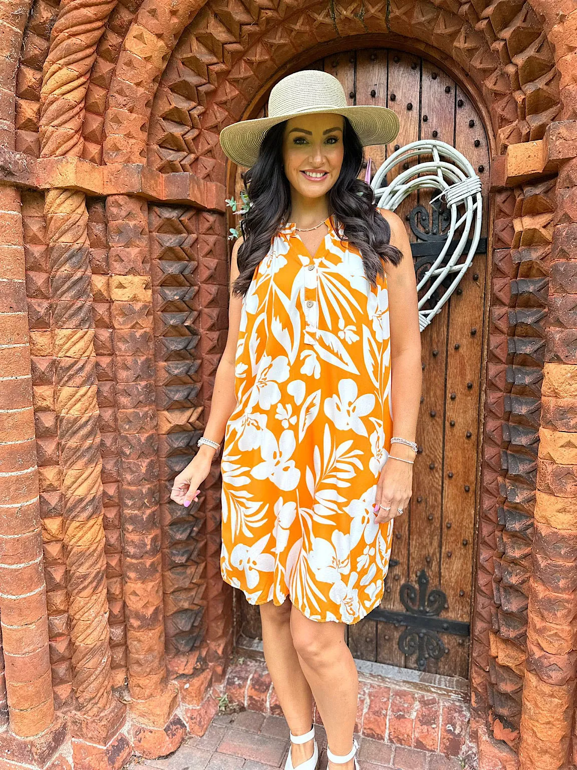 Orange Floral Sleeveless Tunic Dress Jade