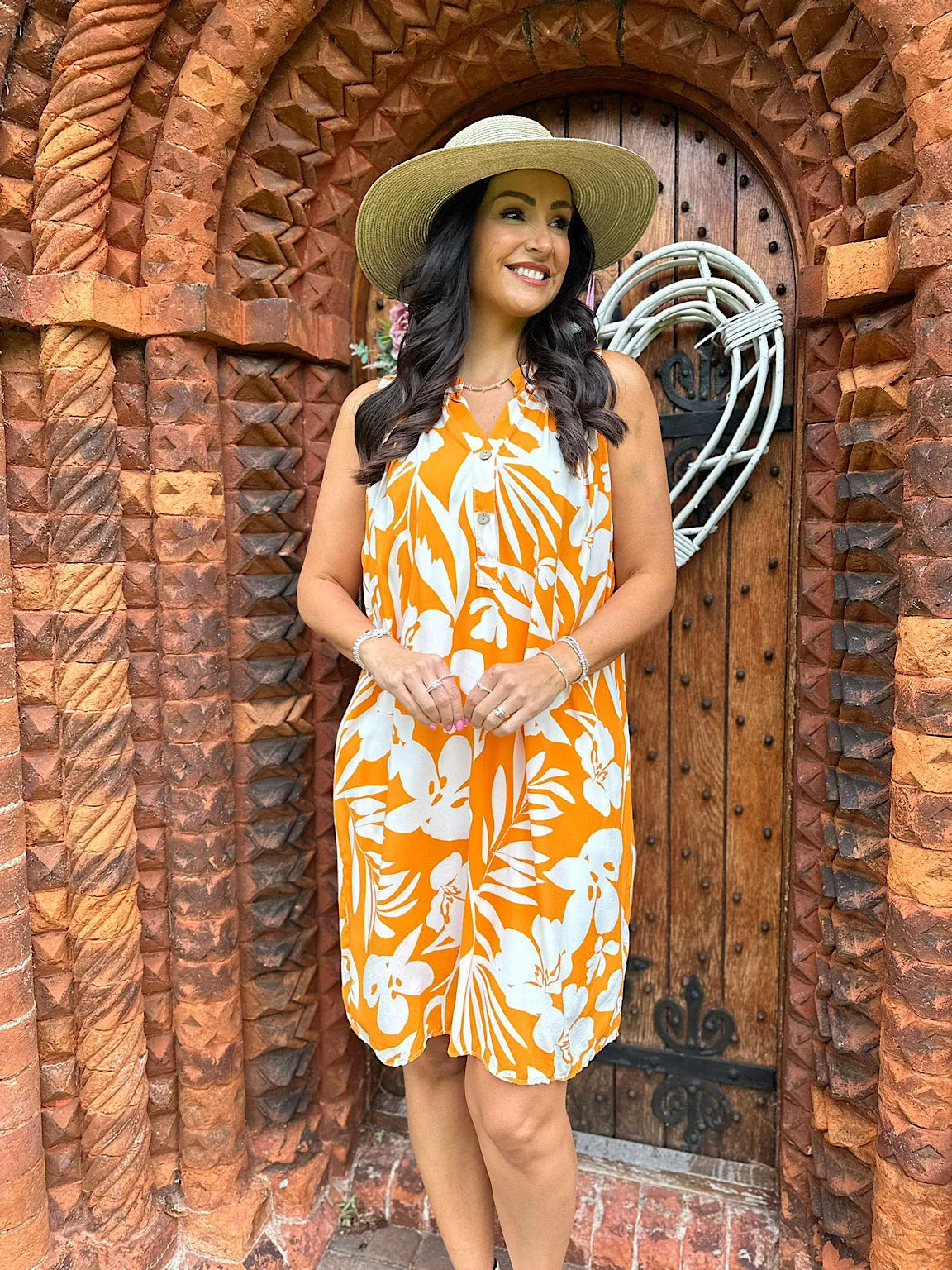 Orange Floral Sleeveless Tunic Dress Jade