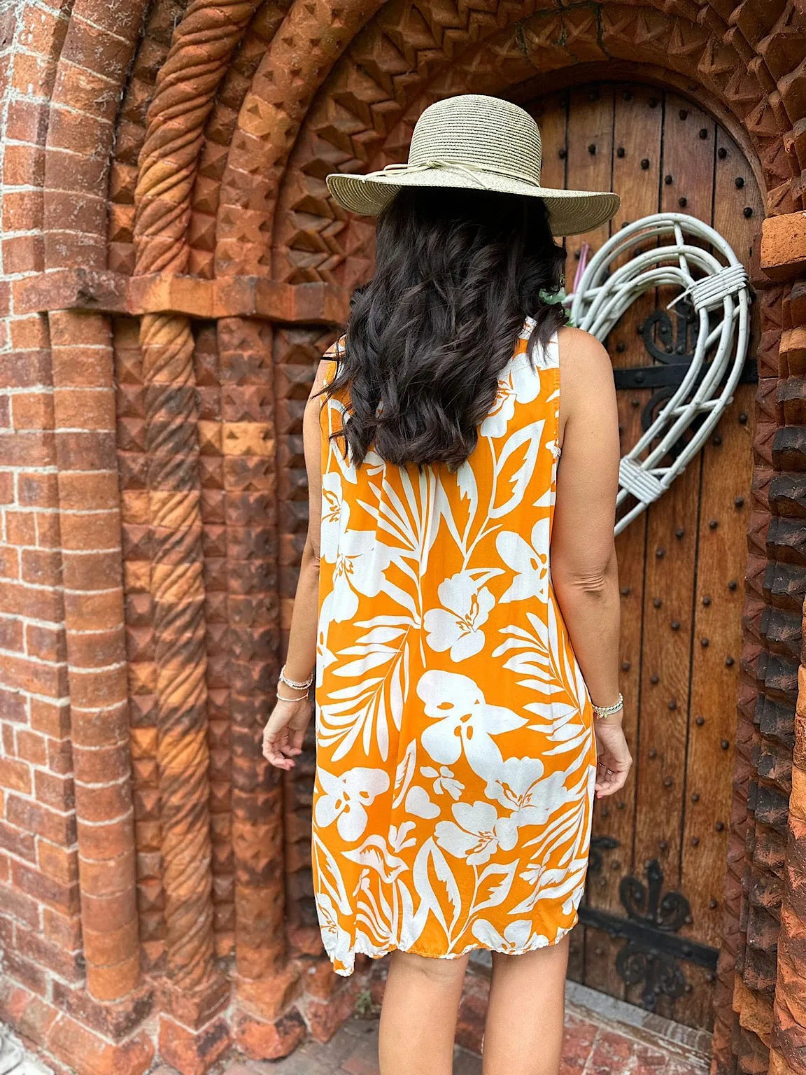 Orange Floral Sleeveless Tunic Dress Jade