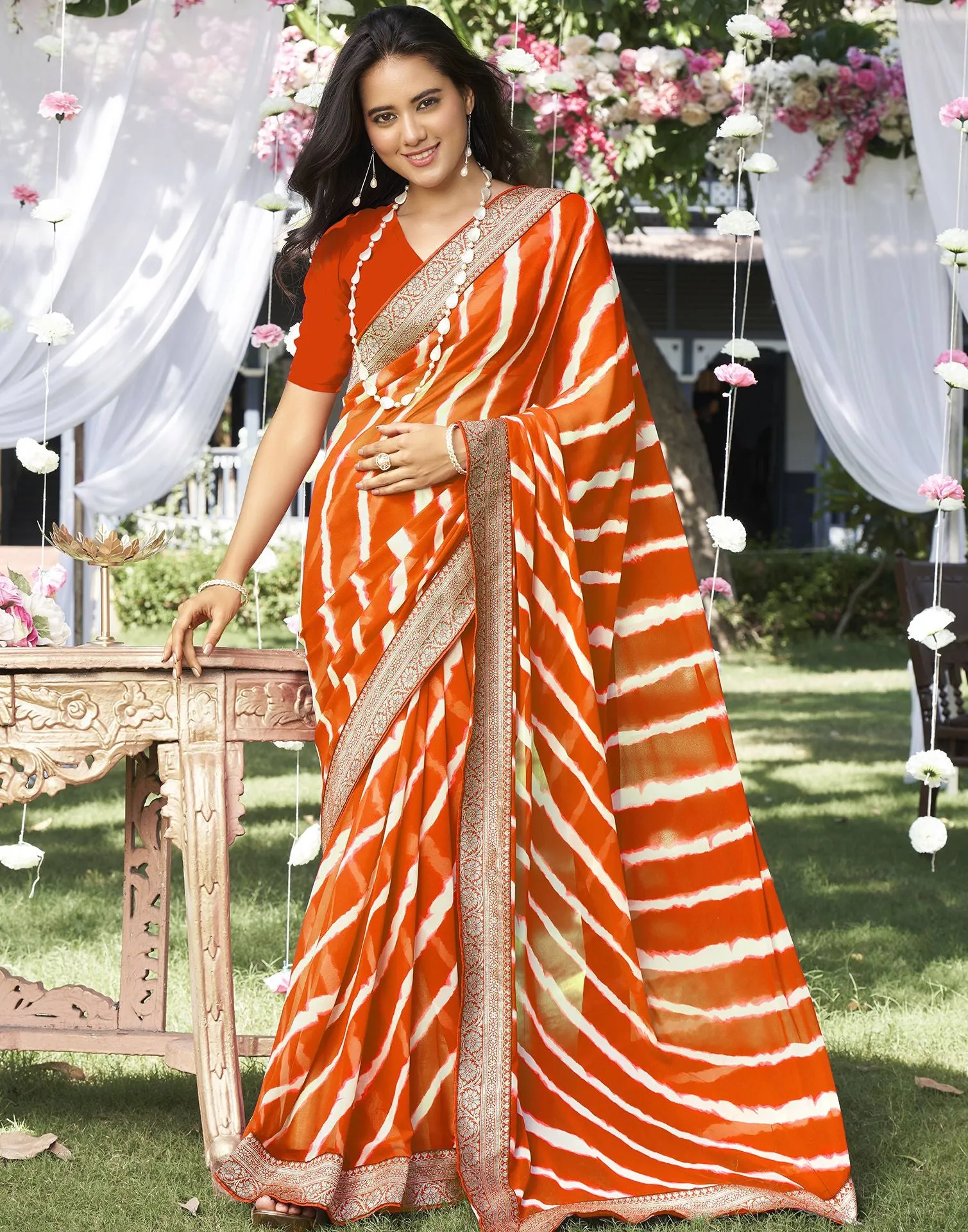 Orange Printed Saree