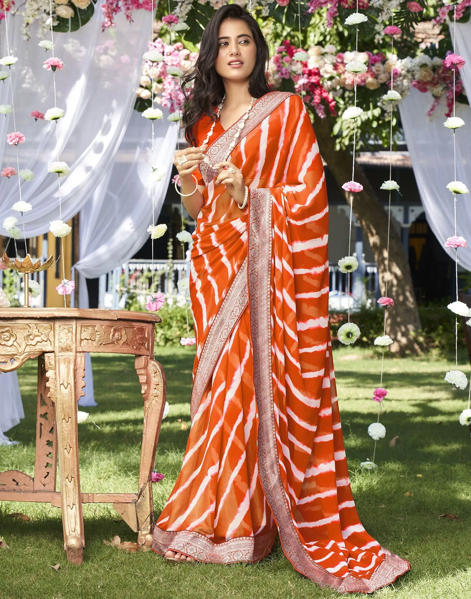 Orange Printed Saree