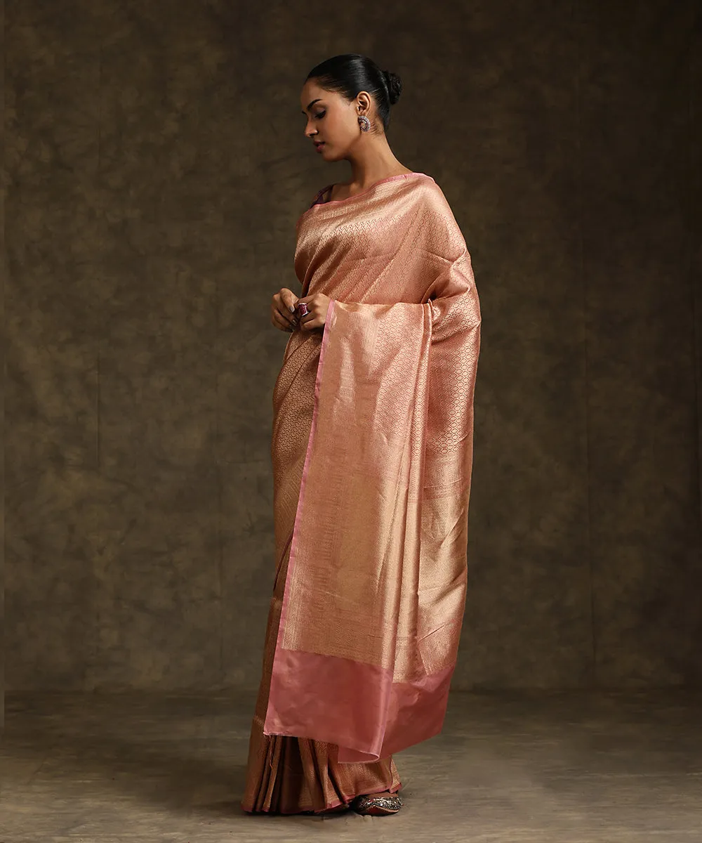 Peach Handloom Pure Katan Silk Kimkhab Banarasi Saree