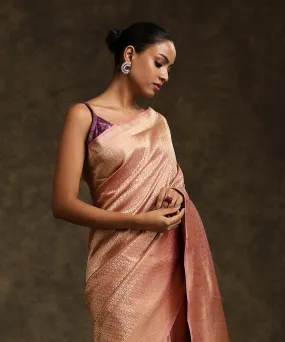 Peach Handloom Pure Katan Silk Kimkhab Banarasi Saree