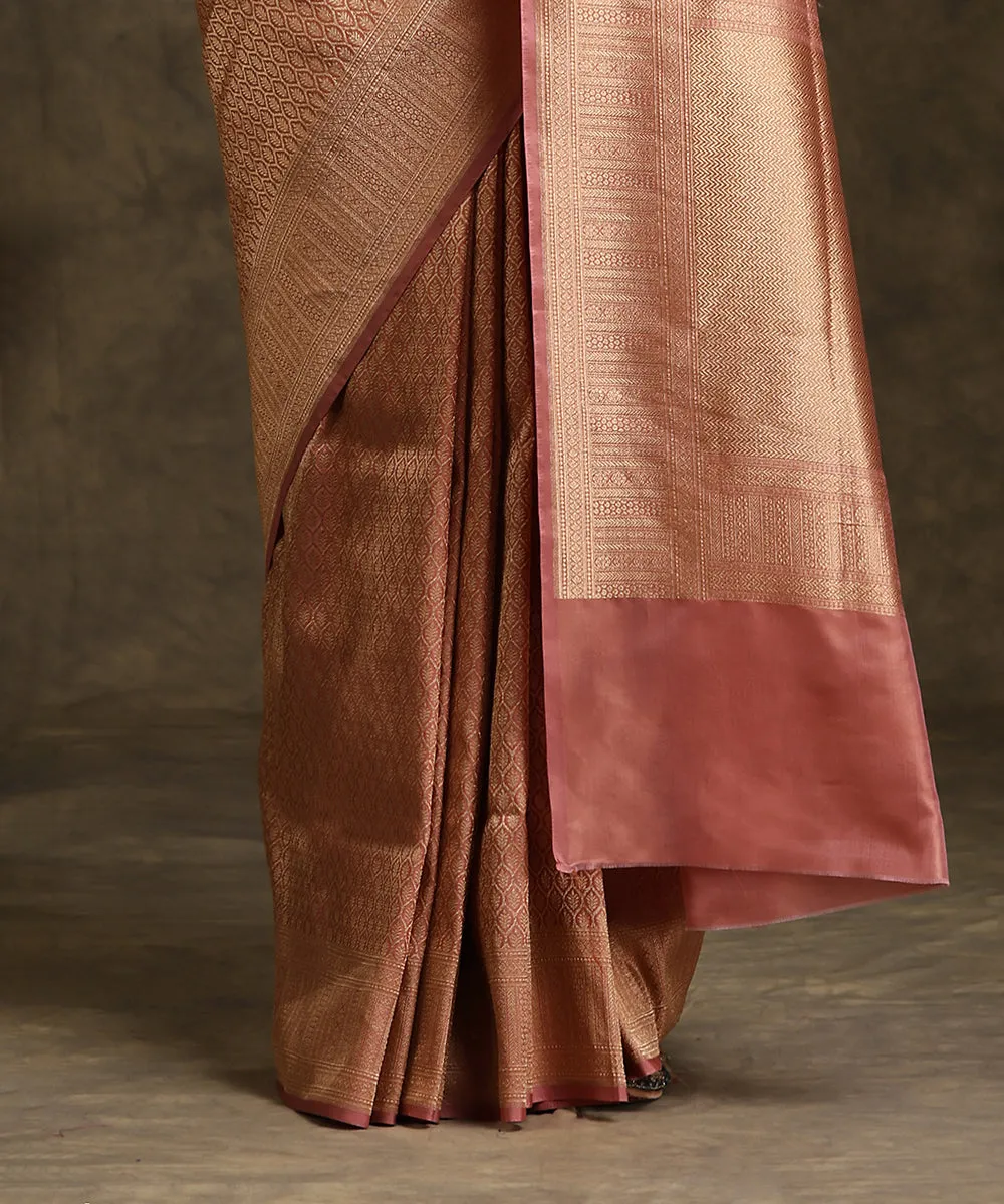 Peach Handloom Pure Katan Silk Kimkhab Banarasi Saree