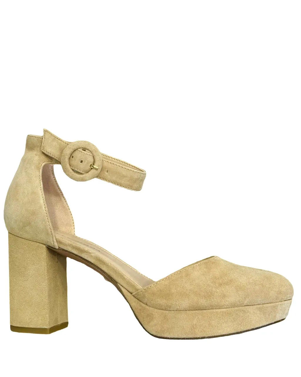 Pelle Moda Lenor Block Heel Platform Pump- Latte Suede