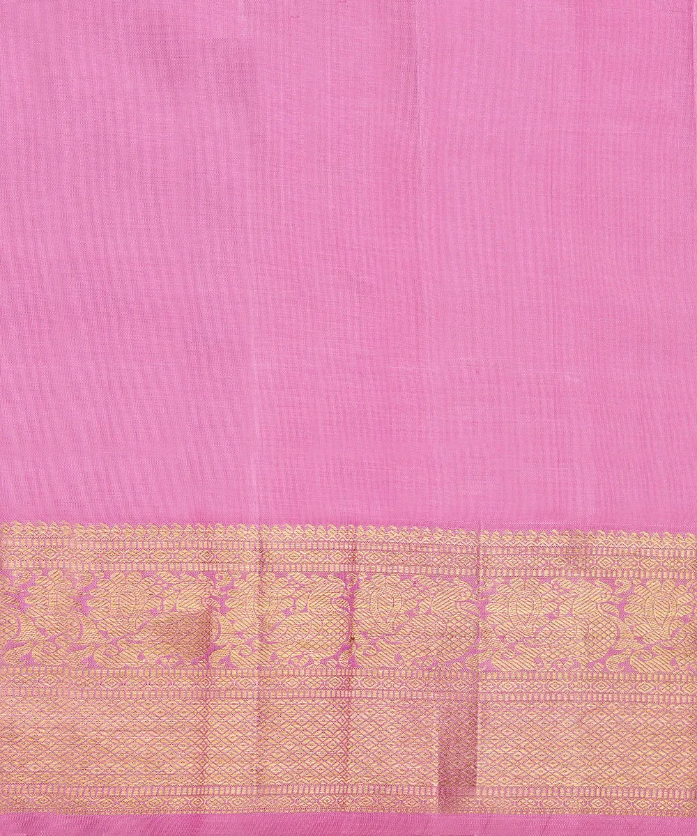 Pink Handloom Pure Silk Kanjivaram Saree With Gold Zari Checks