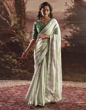 Pista Green Chiffon Plain Sarees