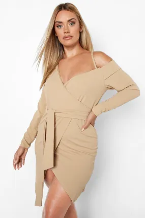 Plus One Shoulder Strap Blazer Tie Belt Dress