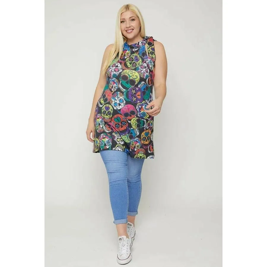 Plus size sleeveless sugar skull print dress