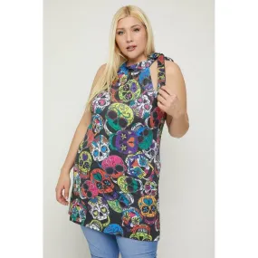 Plus size sleeveless sugar skull print dress