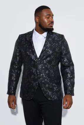 Plus Slim Rose Jacquard Blazer