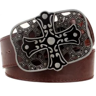 Punk Rock Hollow Retro Cross Decorative Synthetic Leather Metal Buckle Belt