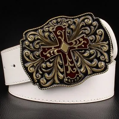 Punk Rock Hollow Retro Cross Decorative Synthetic Leather Metal Buckle Belt