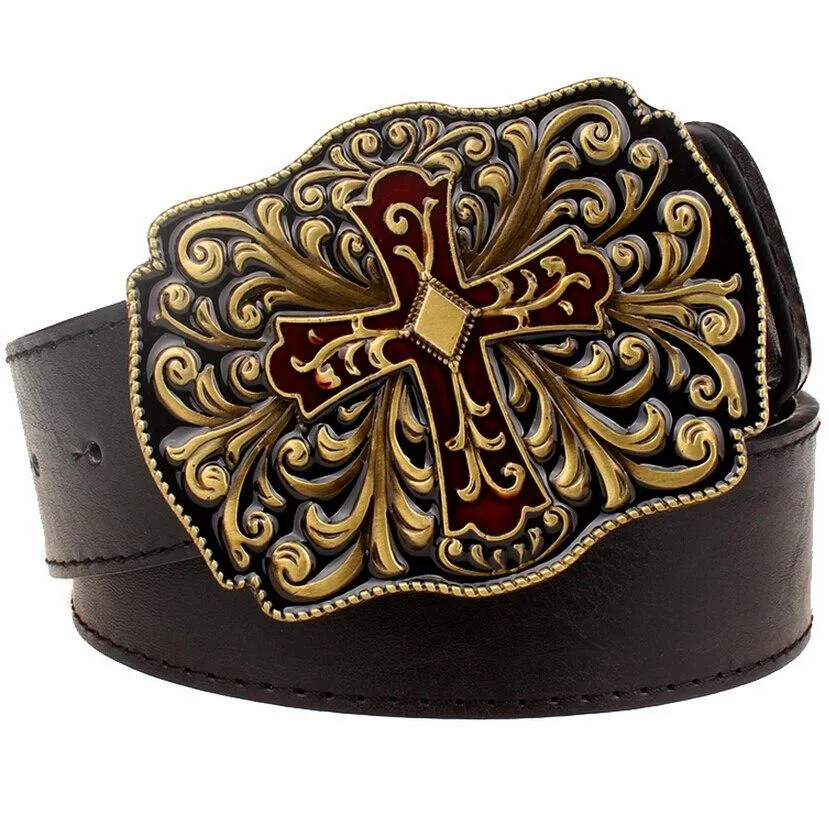 Punk Rock Hollow Retro Cross Decorative Synthetic Leather Metal Buckle Belt