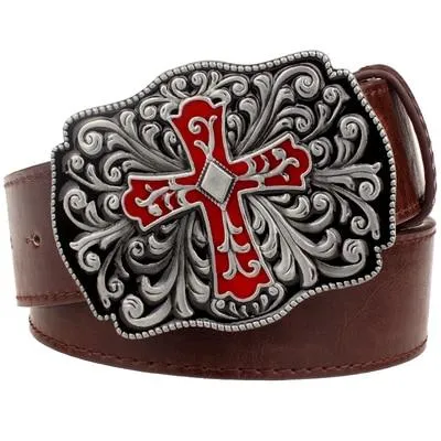 Punk Rock Hollow Retro Cross Decorative Synthetic Leather Metal Buckle Belt