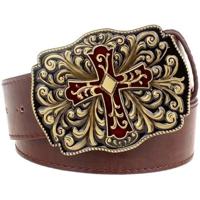 Punk Rock Hollow Retro Cross Decorative Synthetic Leather Metal Buckle Belt