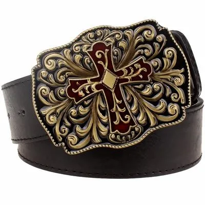 Punk Rock Hollow Retro Cross Decorative Synthetic Leather Metal Buckle Belt