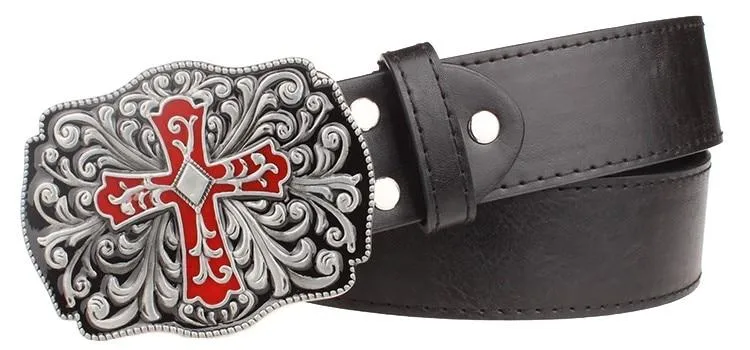 Punk Rock Hollow Retro Cross Decorative Synthetic Leather Metal Buckle Belt