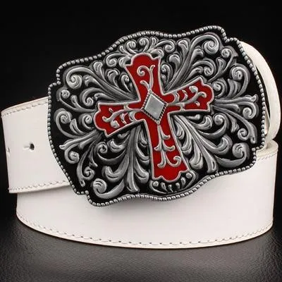 Punk Rock Hollow Retro Cross Decorative Synthetic Leather Metal Buckle Belt