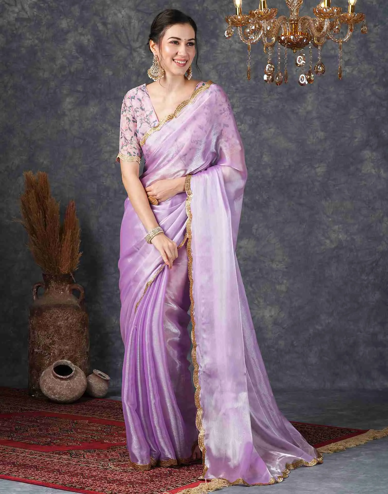 Purple Chiffon Plain Jimmy Choo Saree