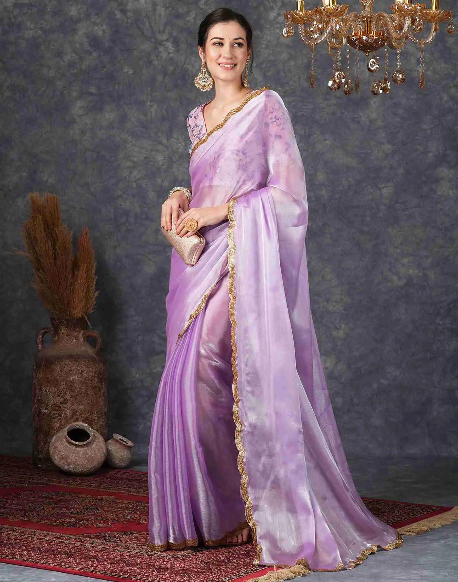 Purple Chiffon Plain Jimmy Choo Saree