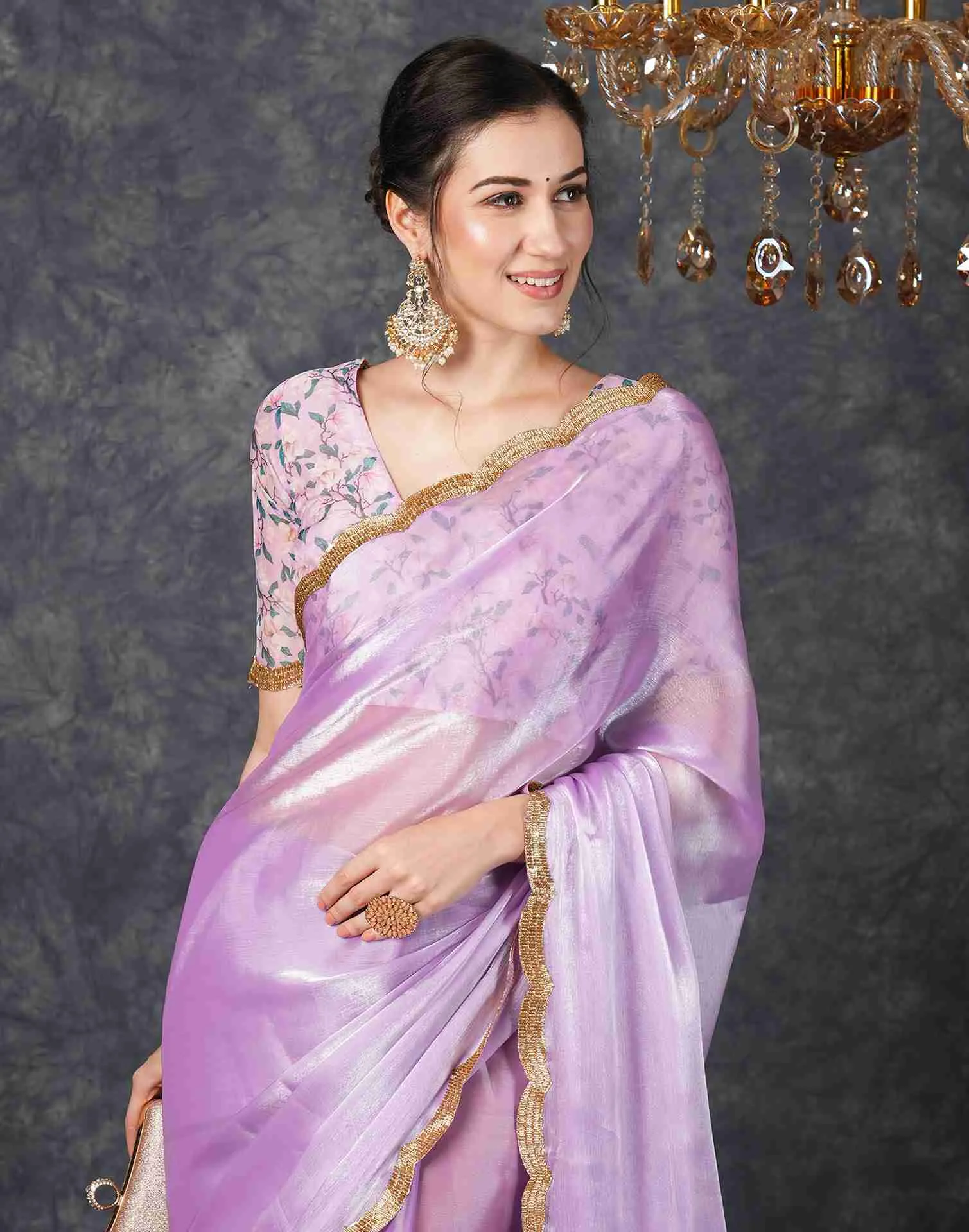 Purple Chiffon Plain Jimmy Choo Saree