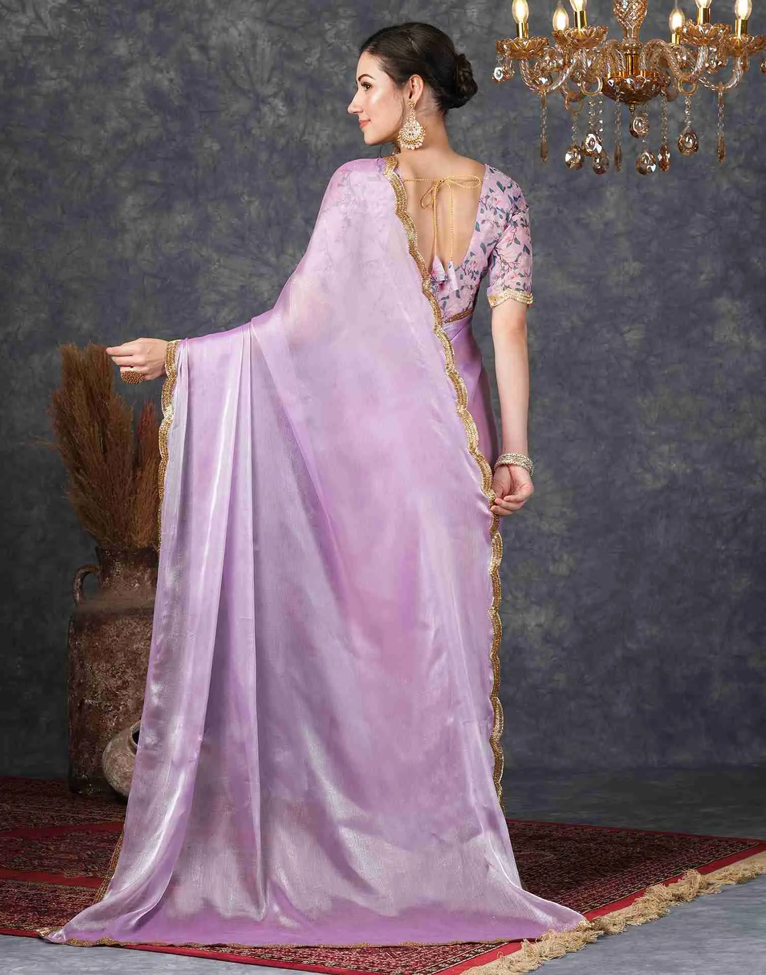 Purple Chiffon Plain Jimmy Choo Saree