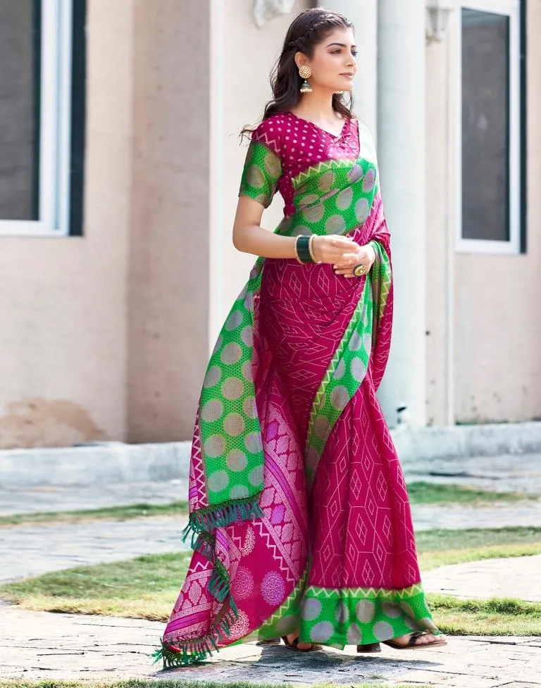 Rani Pink Cotton Printed Sarees