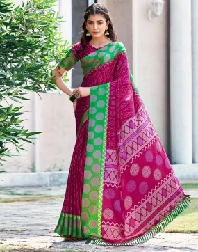 Rani Pink Cotton Printed Sarees